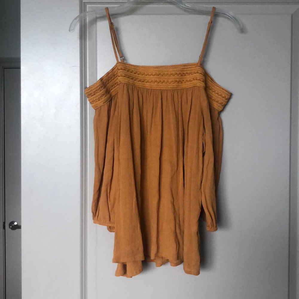 Forever 21 mustard cold shoulder blouse